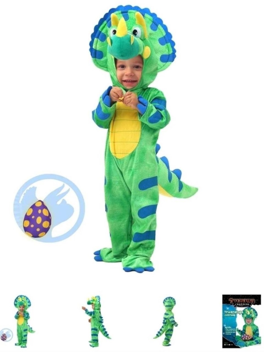 Green Triceratops Kids Costume - Plush Dinosaur Outfit